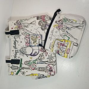 Brighton Holiday City Tote & Cosmetic Pouch Canvas White & Black Shopper